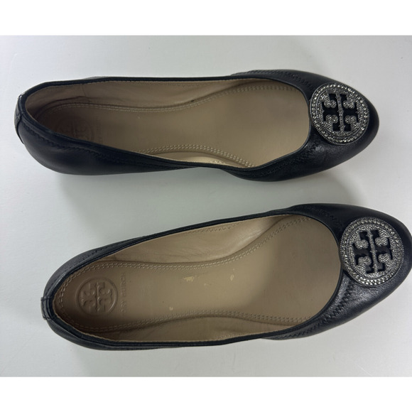 Tory Burch Liana Rhinestone Jewel Embellished Ballet Flats Black Leather Sz 6.5 - Picture 8 of 16